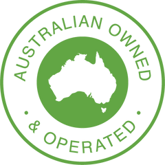 A badge indicating that the brand is Australian owned and operated, showcasing commitment to supporting local businesses.